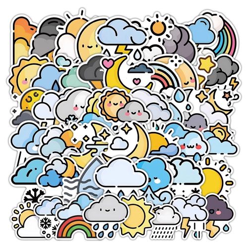 【大图释官方授权】108张天气简笔画小表情贴纸diy可爱趣味小插画儿童玩具装饰手账桌面手机壳行李箱文具贴画 - 图1
