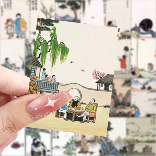 188张丰子恺漫画集水墨画贴纸中国风文艺装饰贴画手机手账diy贴纸 - 图1