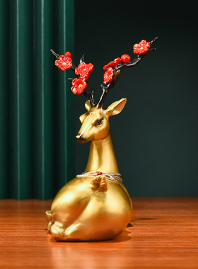 纯铜一路平安梅花鹿摆件车载装饰