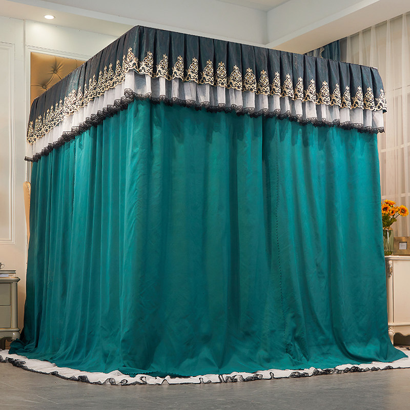 豪华欧式落地双层遮光布帘四柱导轨式床幔蚊帐一体加密帐莎公主风,淘宝优惠券,粉丝福利购,淘宝优惠卷