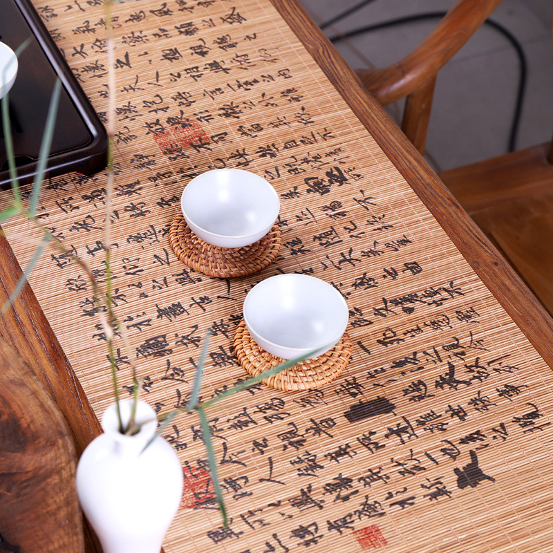 竹制桌旗桌垫新中式禅意茶席茶台桌布防水茶旗茶布茶桌垫布防烫伤 - 图1