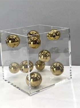 简约方形透明亚克力银色星球摆件罩子球饰品样板房轻奢桌面饰品