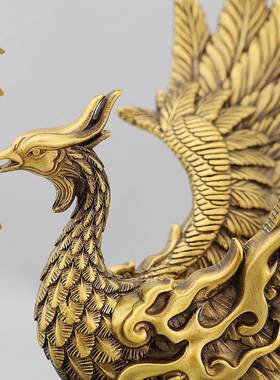 黄铜凤凰摆件龙居凤祥吉祥物火RFX凤凰家玄呈关客厅电视装饰柜结