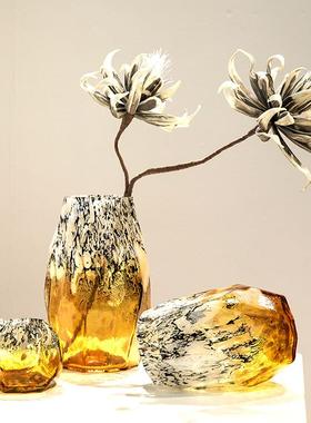 不规则渐变斑点黑玻璃花瓶果盘组合插花装饰家居样板间陈列摆件