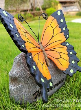 太阳能户外树脂工艺品装饰花园庭院仿真蝴蝶雕塑园林景观摆件