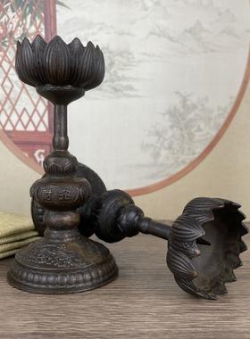 做旧仿古莲花蜡烛台一对摆件复古荷花新中式烛台香案装饰礼品摆设
