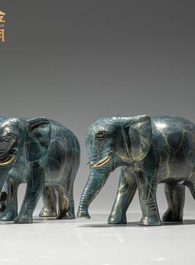 铜金岁月富贵吉祥大象黄铜摆件如意吉象彩铜大象摆件吸水象铜摆件