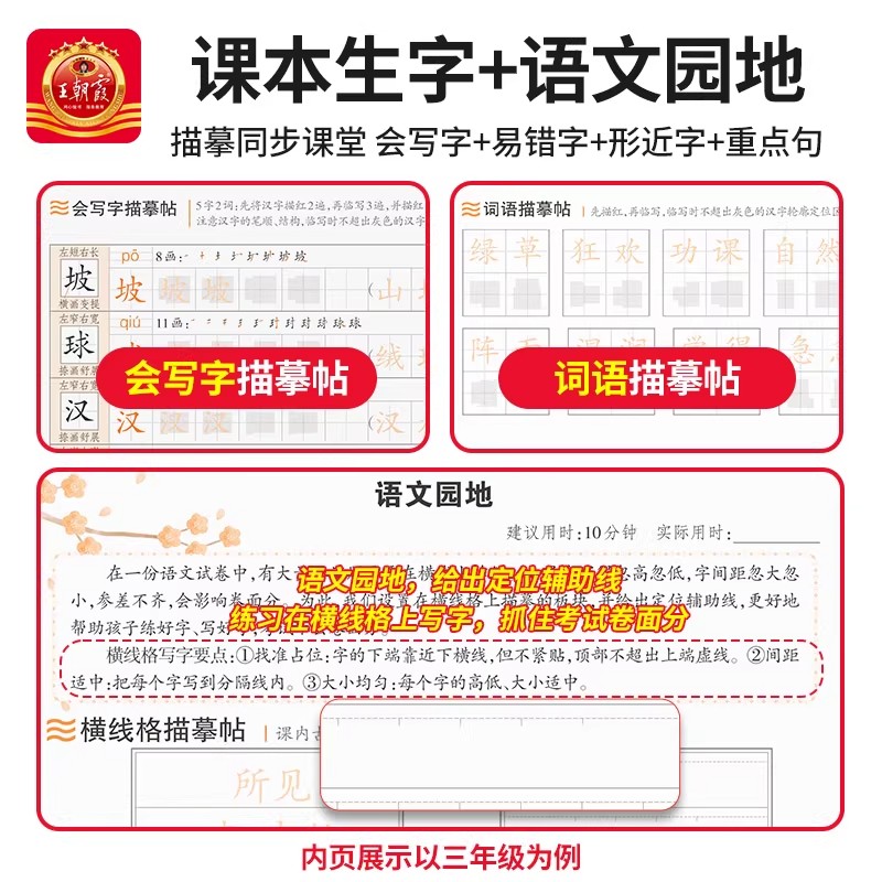 王朝霞活页同步字帖2025春下册王朝霞同步练字帖专项练习1-6年级每日一练小学生专用楷体字帖课本生字同步易错字描摹贴提升卷面分