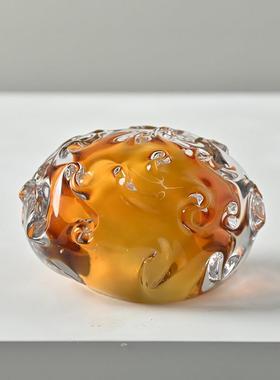 轻奢手工蛋黄色琉璃摆件茶几床头柜桌面软装组合水晶小摆件装饰品