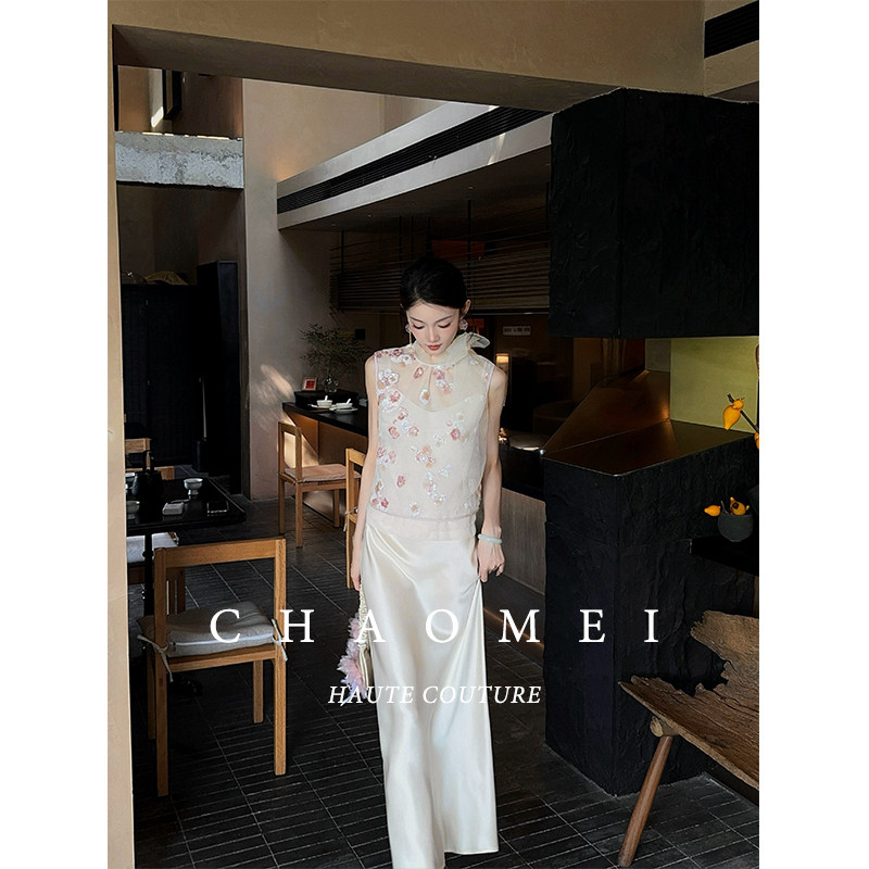 冯（CHAOMEI【桃花源】新中式夏季绣花蕾丝马甲醋酸吊带裙套装,淘宝优惠券,粉丝福利购,淘宝优惠卷