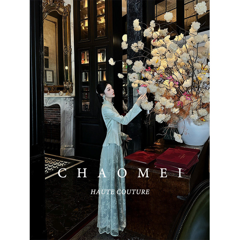 冯（CHAOMEI【绫蓝】国风新中式女装秋季新款外套+蕾丝料半裙套装,淘宝优惠券,粉丝福利购,淘宝优惠卷