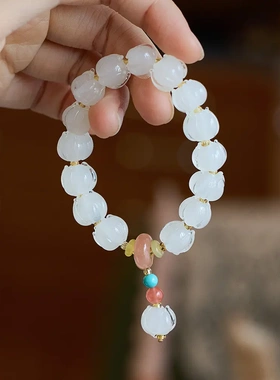 琉璃白冰莲花手串盐源玛瑙手链