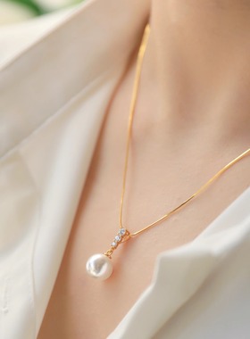 LADYB排钻戴妃珍珠项链银蛇骨链