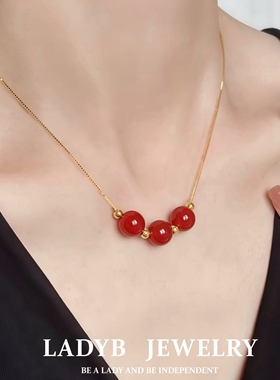 LADYB深红玛瑙项链新中式女S925