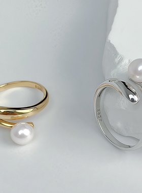 LADYB珍珠戒指百搭开口可调节
