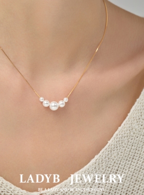LADYB微笑珍珠项链女纯银锁骨链
