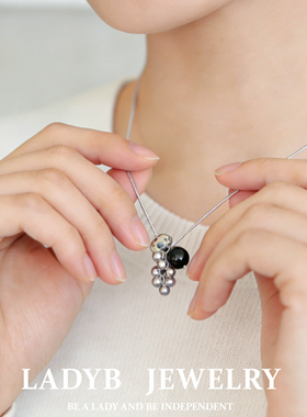 LADYB毛衣链天然黑玛瑙时髦百搭