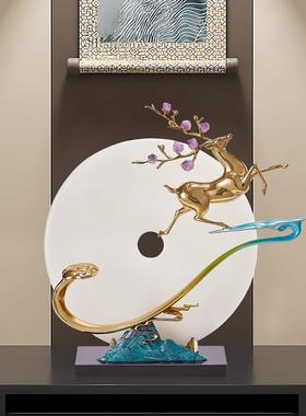 新中式高档一鹿高升摆件入户玄关轻奢电视酒柜办公室乔迁开业礼品