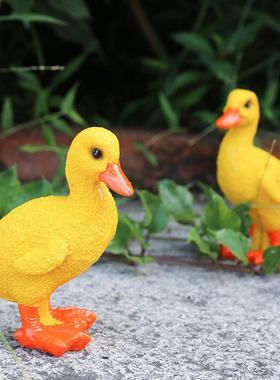 仿真小鸭子摆件 创意树脂动物摆件 假山鱼池装饰造景浮水小黄鸭