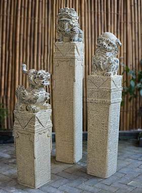 庭院狮子麒麟拴马桩落地装饰摆件 大厅玄关风水生财貔貅栓马柱子