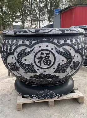 石雕鱼缸青石荷花缸庭院花岗岩水缸养鱼彷古门海户外石槽石缸摆件