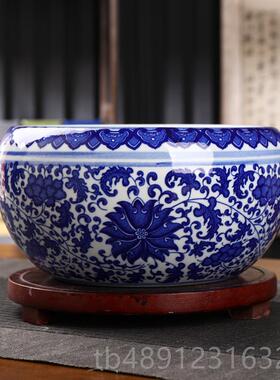 正品景德镇陶瓷青鱼花家瓷聚宝盆居招财聚财摆中件式缸客厅装饰摆