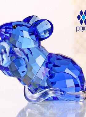 正品水晶老鼠摆件品十二生肖七动物属相办公室小装饰吉物生祥日夕
