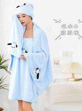 可爱浴巾三件套可穿可裹纽扣式浴袍加长款吸水速干大毛巾干发帽