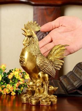 黄铜鸡摆件大号招財金鸡公鸡元宝鸡家居客厅风水工艺品福字鸡母鸡
