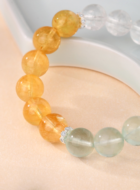金六福吉祥青柠薄荷水晶手串女款天然水晶转运吸金幸运手链送女友