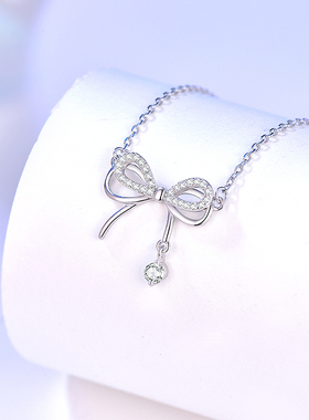 金六福吉祥银蝴蝶结项链女轻奢银饰饰品生日礼物送女友