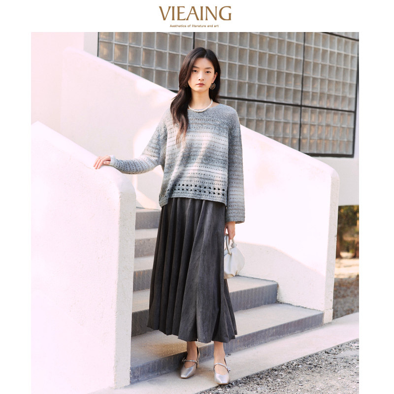 VIEA.ING薇迎商场同款女装灰色半身裙2025秋季新款裙子花苞半裙