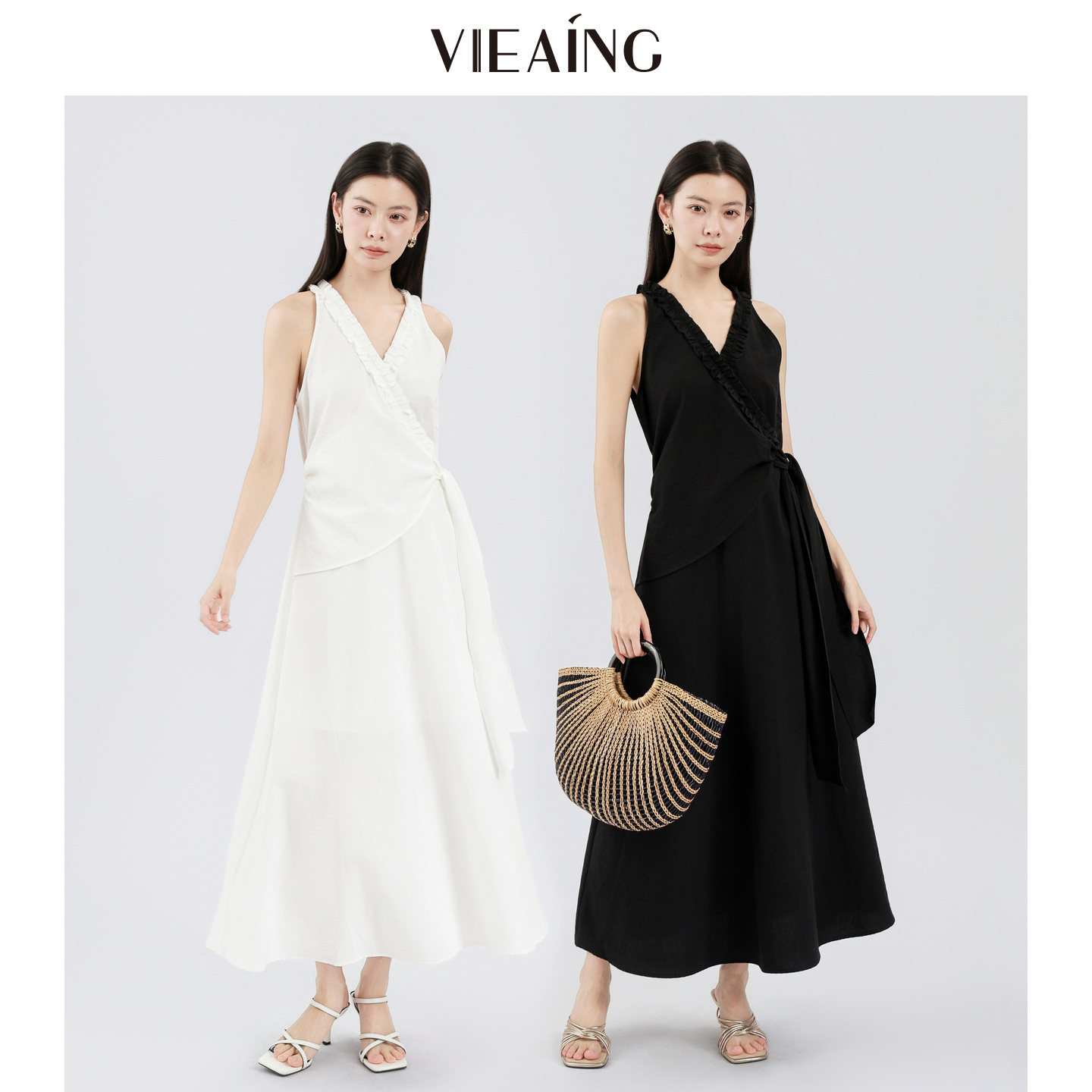 VIEA.ING薇迎商场同款V领无袖连衣裙女2026夏季新款气质裙子长裙 季 实拍商品图