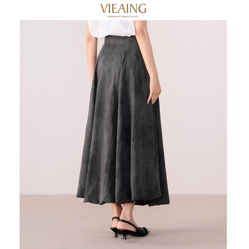 VIEA.ING薇迎商场同款女装灰色半身裙2025秋季新款裙子花苞半裙