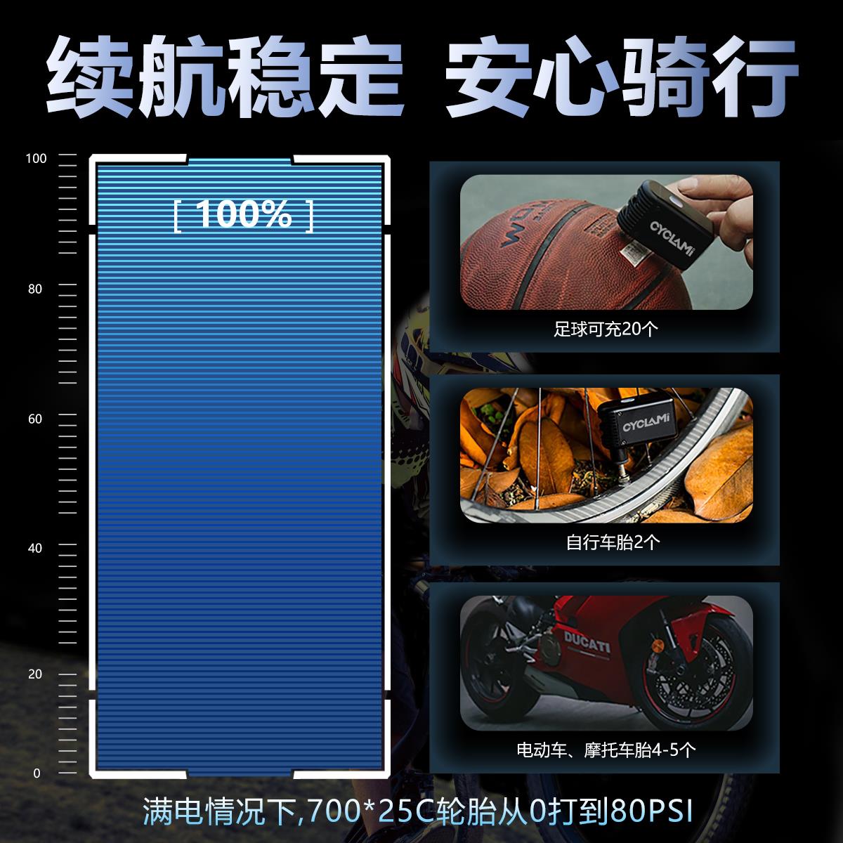 CYCLAMI迷你充气泵便携式公路车户外单车智能自行车电动打气筒 - 图2