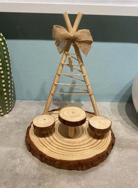 三角装饰麻绳照片夹桌面摆件玩偶场景森系松果幼儿园布置创意手工