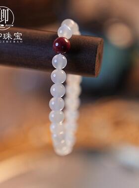 【如梦令】与卿白月光石朱砂紫金砂手链天然水晶单圈手串白色简约