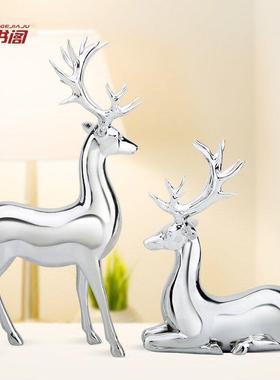 金色麋鹿客厅玄关电视酒柜软装饰品摆件家居现代轻奢高档小办公室