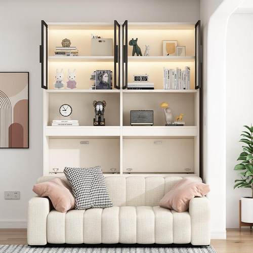 沙发柜玻璃门客厅实木书柜靠墙一体收纳置物柜家用夹缝储物柜定制 - 图2