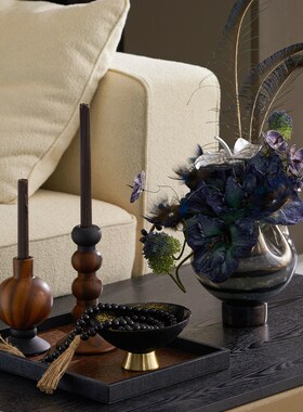 法式复古风欧式烛台收纳盘黑色玻璃花瓶家具展厅沙发边几饰品摆件