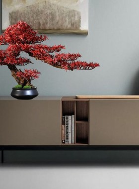 新中式仿真红枫盆景室内茶室迎客松绿植玄关博古架红枫树装饰摆件
