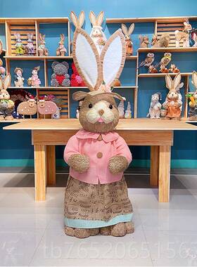 正品网红客厅品落地草兔子摆件动物大号编情侣婚家居电视礼柜装饰