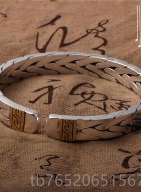 正品手七工股简编镯织手麻花镯子约男女款情侣手镯999足银男女情