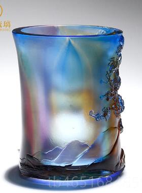 高档琉璃马笔品筒摆件办公日室老板导桌面装饰送领生礼物升职定制