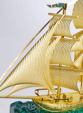高档金足金箔件一帆风帆船摆开业礼物招财办公室桌客厅乔顺迁新居