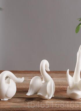 高档精德化瓷摆件陶白玉泥白天鹅品桌面视茶盘玄关电柜软装家居小