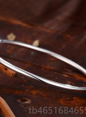 高档手实镯女心银手镯999纯银细简9约圈送女朋友情人节礼物素光面