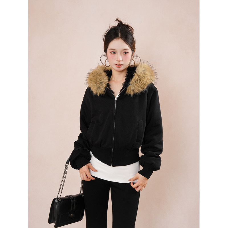 长腿姐姐 美式辣妹风毛领卫衣外套女秋冬新款微喇长裤二件套,淘宝优惠券,粉丝福利购,淘宝优惠卷