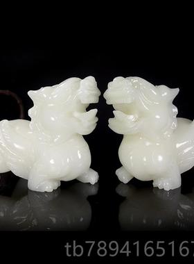高档玉石貔貅一对装饰家居客玄新貔中式办公室桌面摆放厅白玉恘关