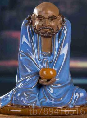高档手工湾公仔陶瓷中石式家居装饰禅意摆件雕塑达摩品师祖茶宠盆